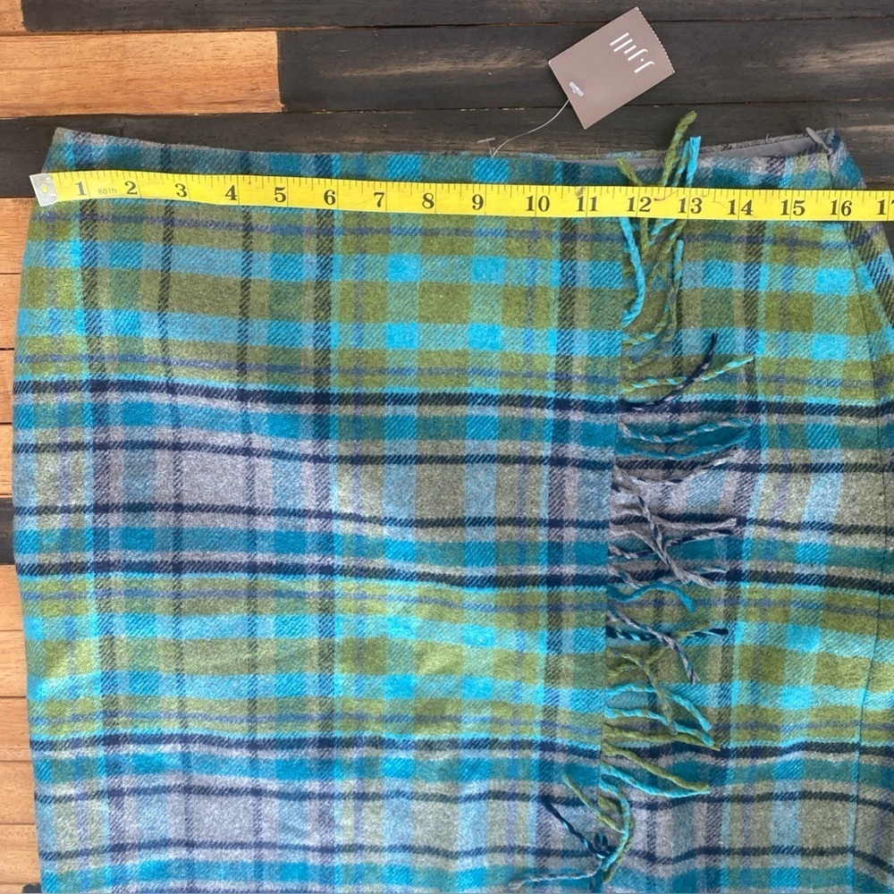 J.Jill Women’s Plaid Fringe Wool Blend Skirt Size 10P Blue Green NWT Tags Y-19 - Picture 8 of 10